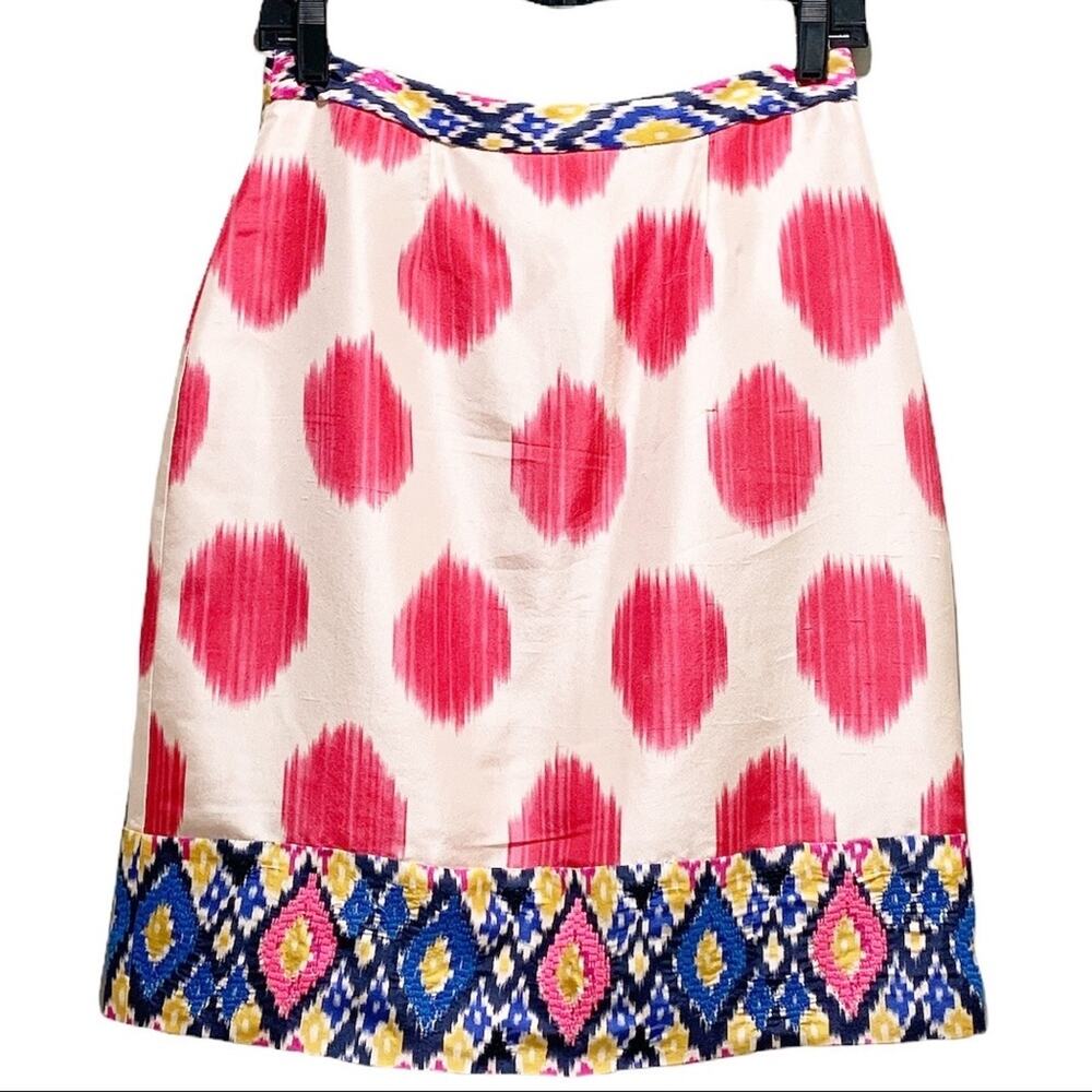 Anthro Maeve Patterned Embroidered Skirt Size 2 100% Silk Anthropologie